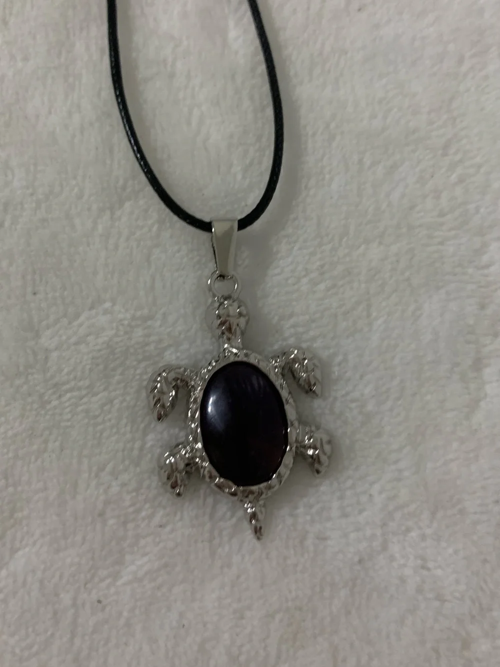 Silver Turtle Pendant Necklace with Amethyst Stone